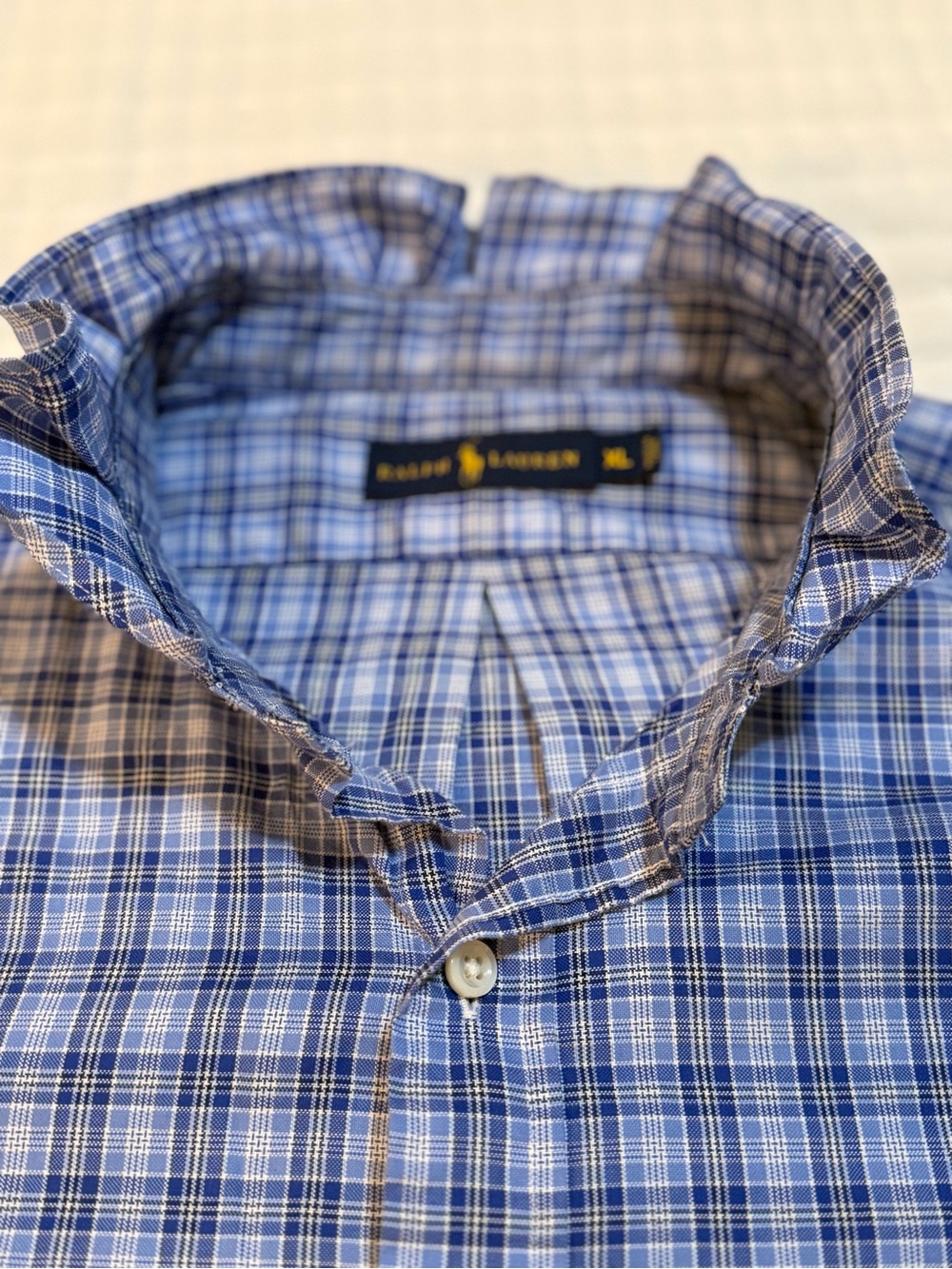 Upcycled Men’s Ralph Lauren Ckassic Blue Plaid Button-Down Shirt - Picture 5 of 8